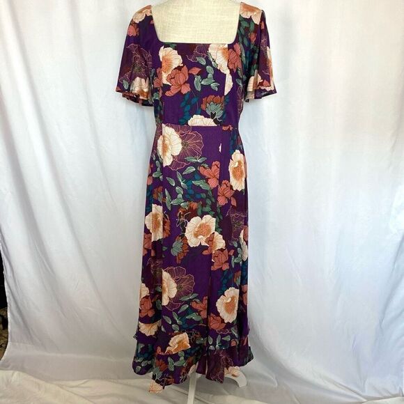 New NWT Band Of The Free Thea Floral Midi Boho Dress Purple Ivory Women’s Medium - Picture 1 of 14